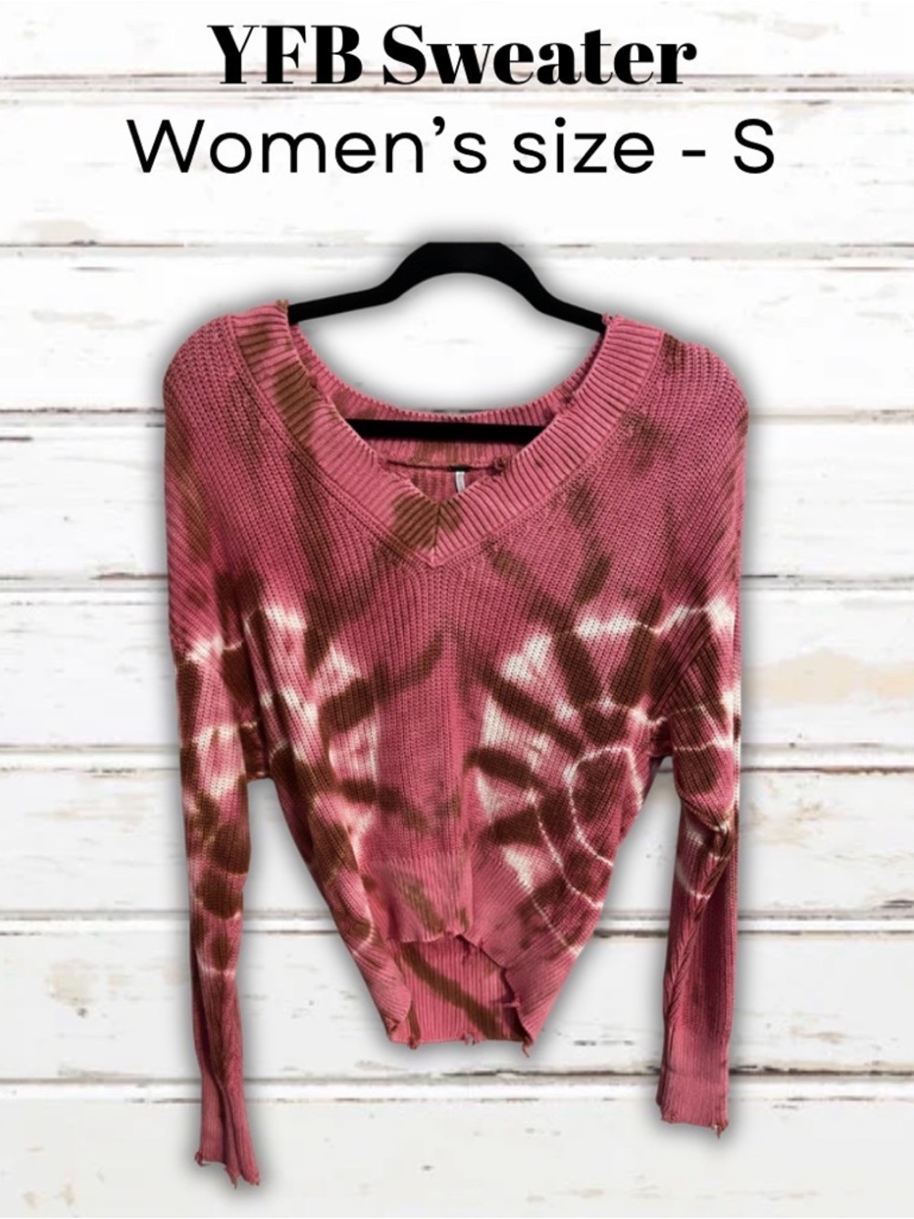 YFB Pink Tie-Dye V-Neck Sweater